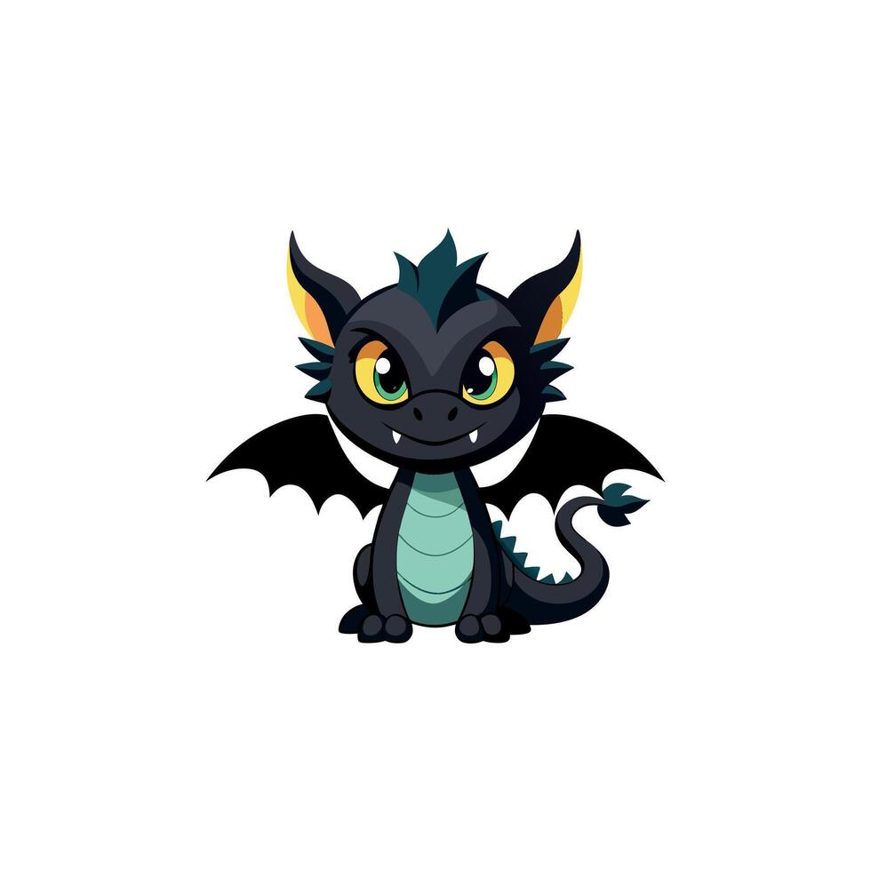 A cartoon black dragon with green eyes vector