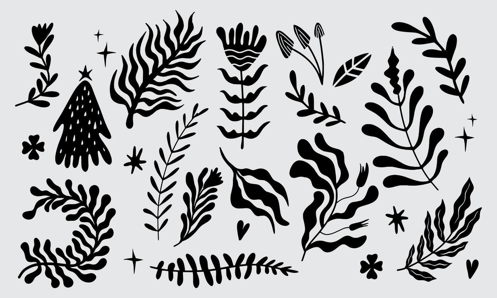 Leaf plant botanical nature exotic silhouette tropical collection clip art element set bundle boho matisse print art pattern editable vector