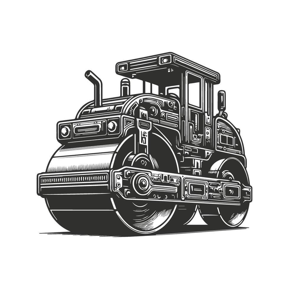 Simple Monochrome Steamroller Design on White vector