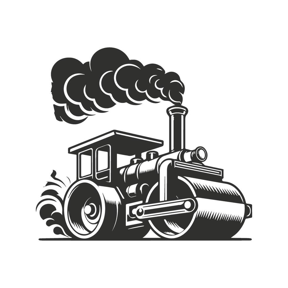 Classic Steamroller in Monochrome on White Background vector