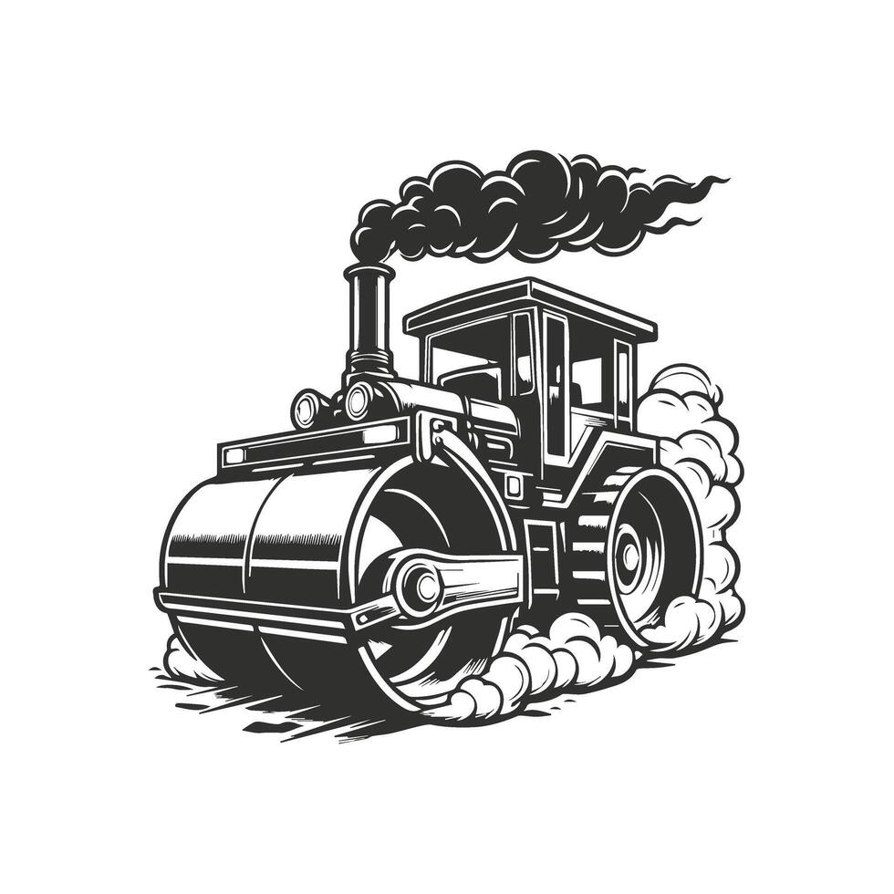 Monochrome Steamroller Illustration on Crisp White Background vector