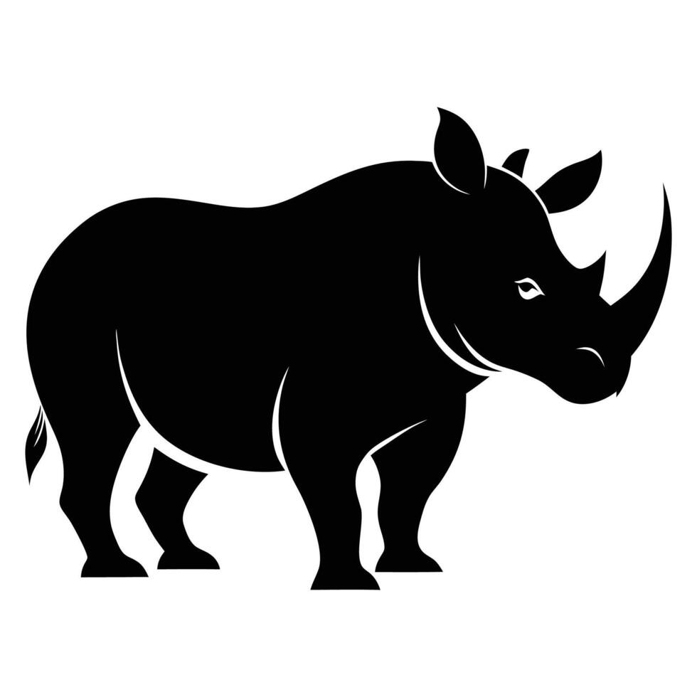 Black rhino silhouette on white background vector
