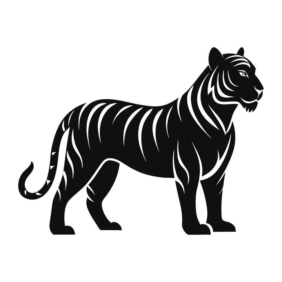 A black and white tiger on a white background vector