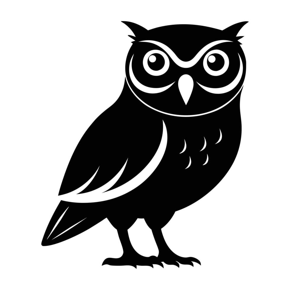 An owl is shown in a black and white silhouette vector