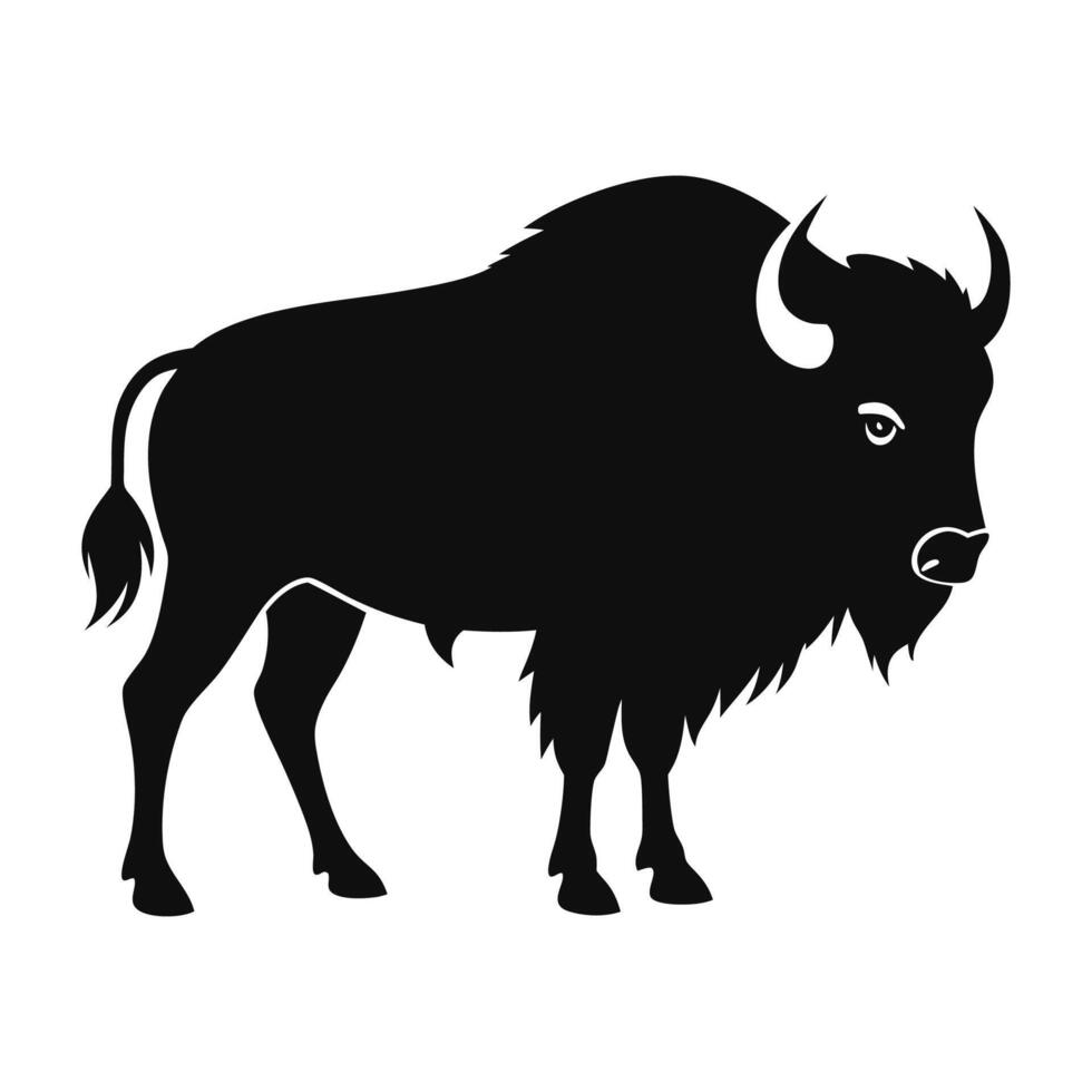 A black and white silhouette of a bison vector