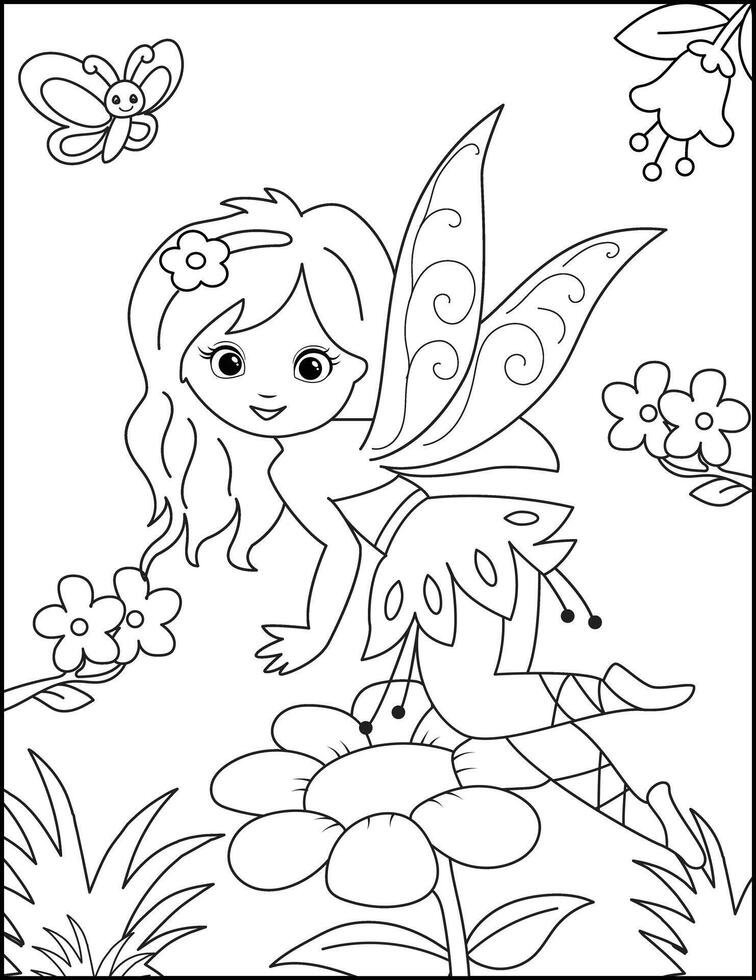 Fairy Coloring Pages for Kids' Coloring Book. vector
