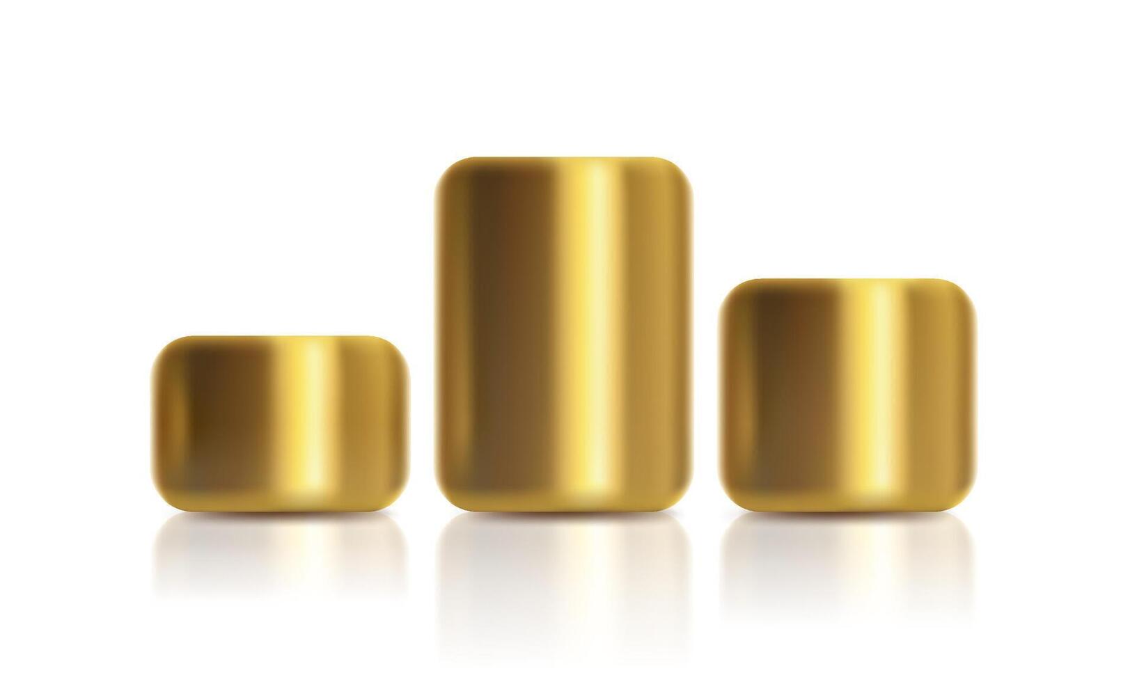 Illustration of golden podiums on isolated background. Set icons of Golden cylinder in realistic style. vector