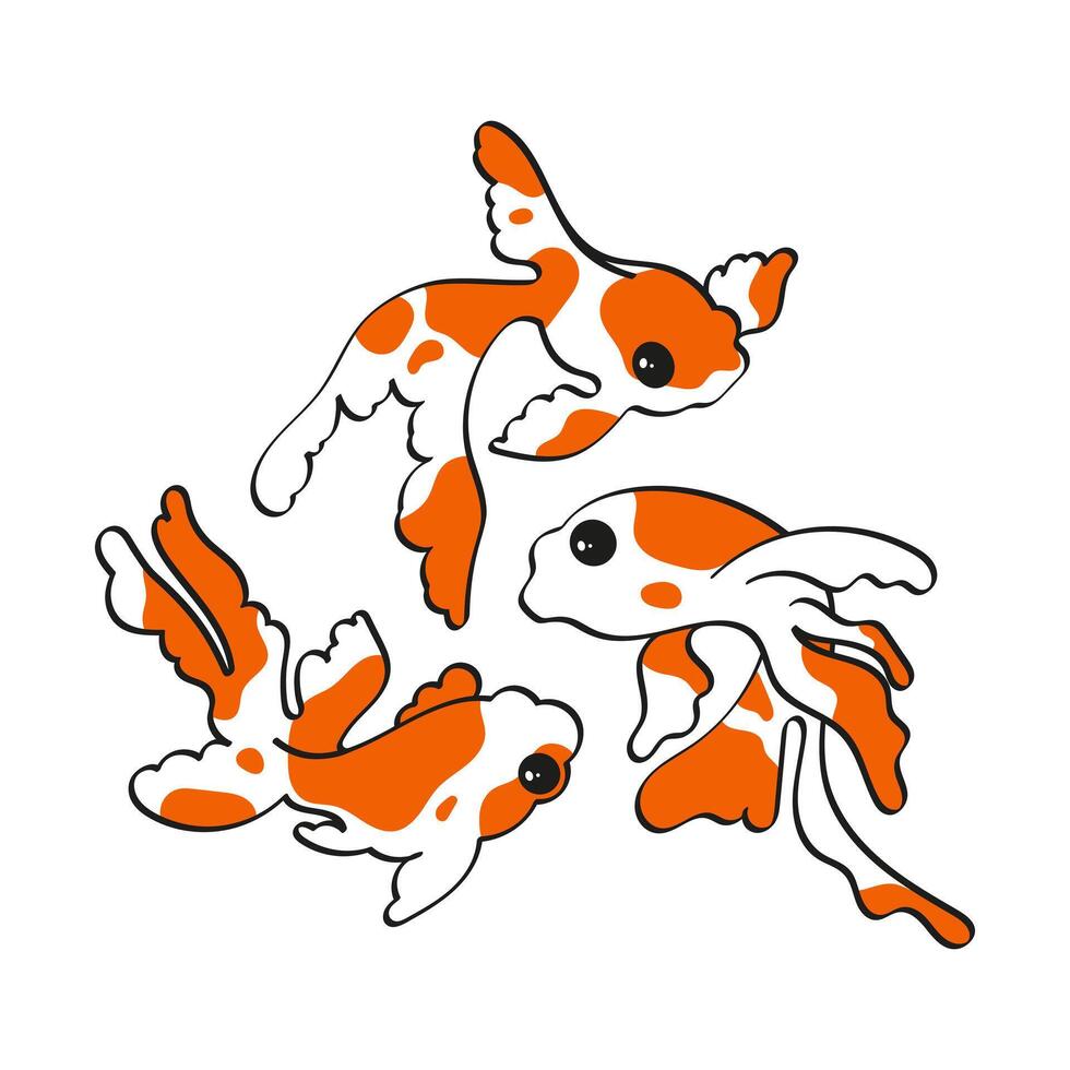 Japanese chinese traditional goldfish koi carp fish set isolated on white background vector