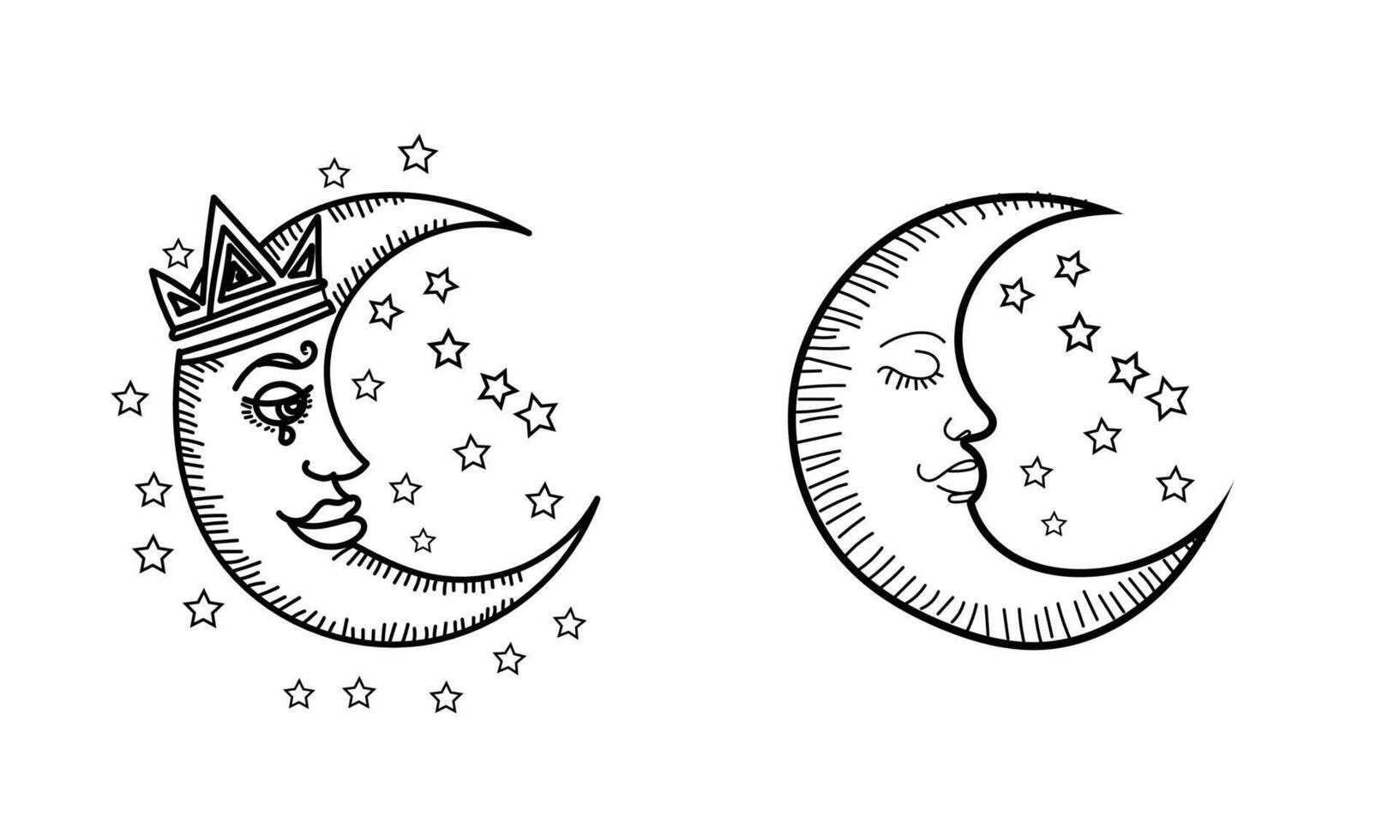 Two crescent and moon tattoos with stars vector