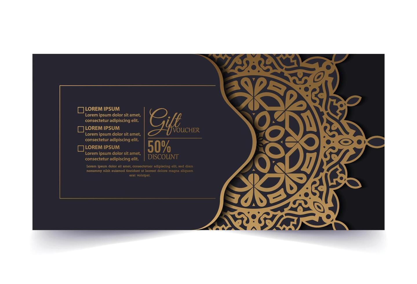 Luxury gold mandala gift voucher template vector
