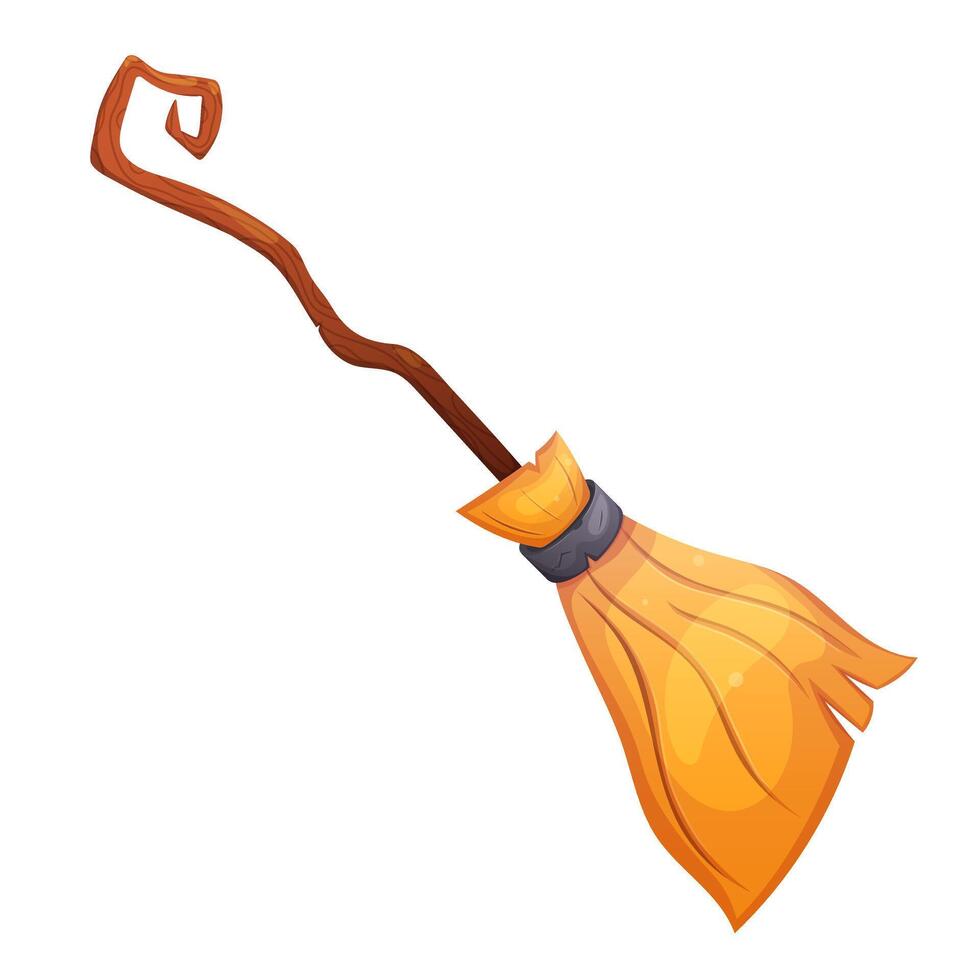 Magic halloween cartoon witch broom isolated on white. Hex broomstick illustration. vector