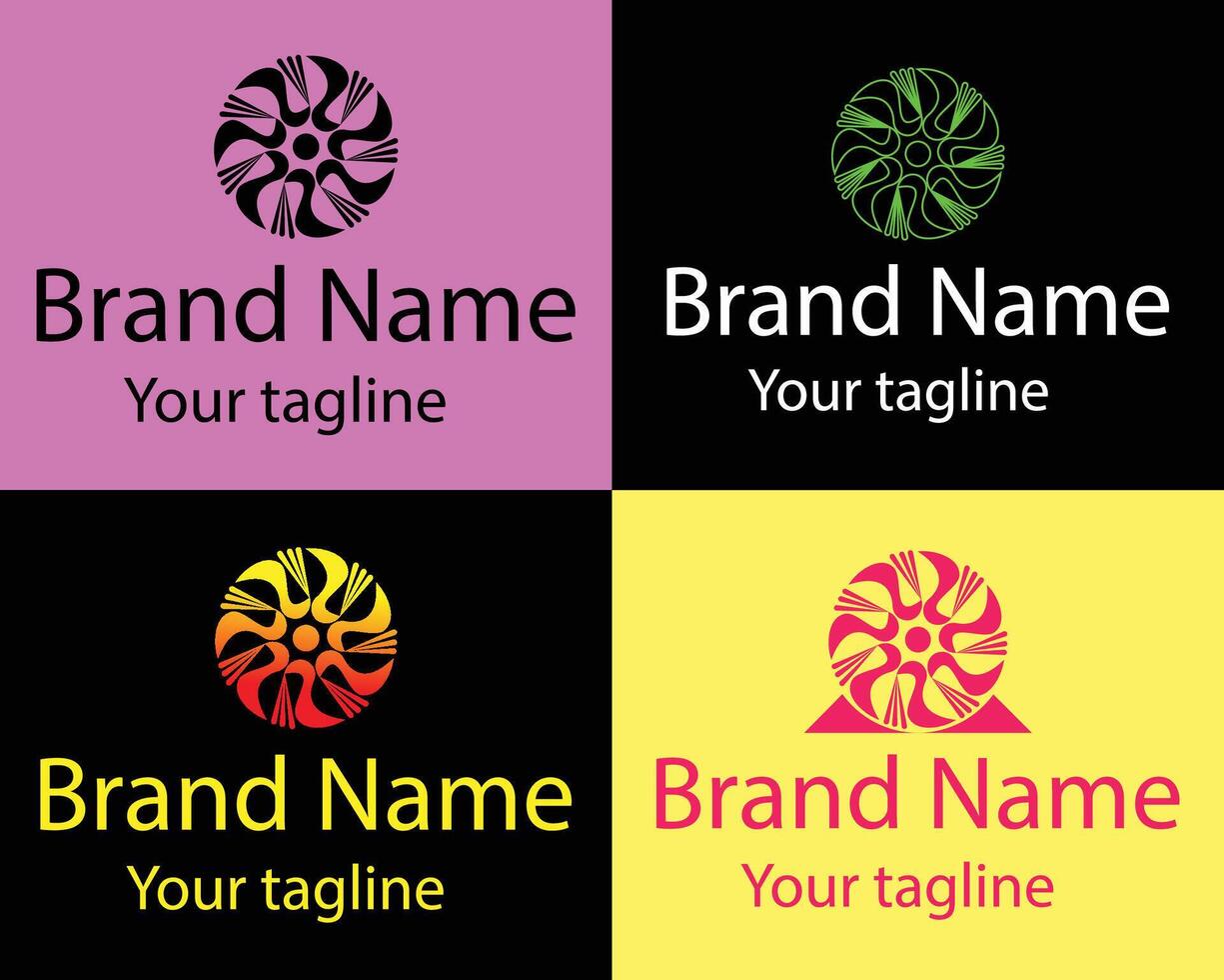 Round Thin Lines - Color Editable Abstract - Four Best Logos Different in Same Shape. vector