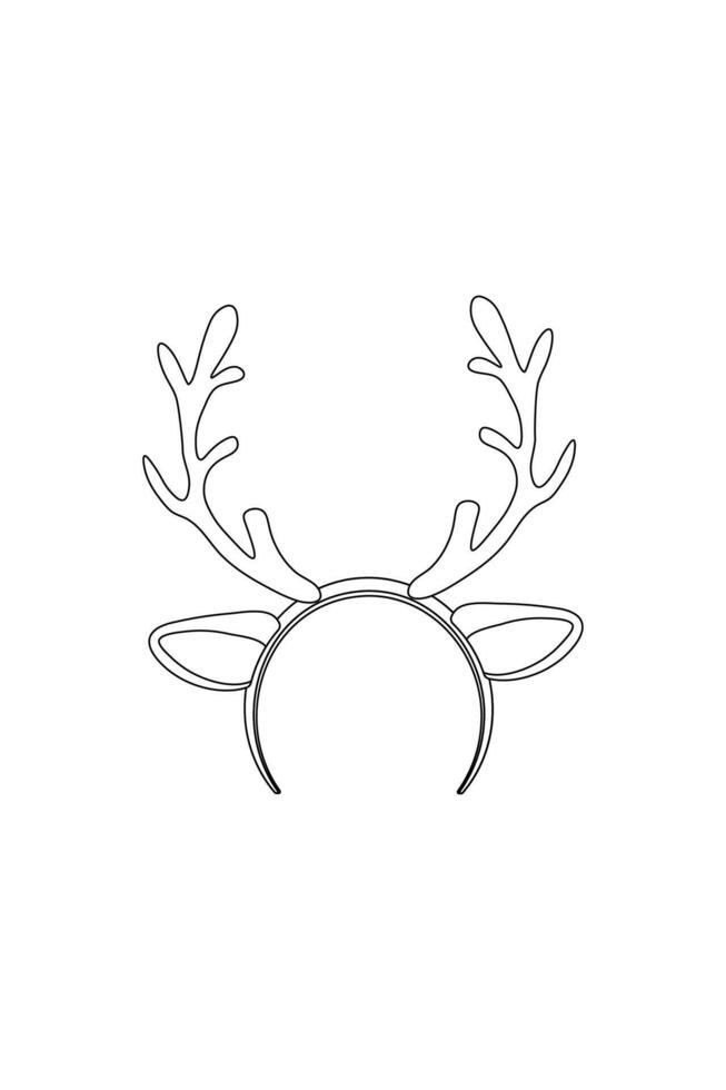 Simple coloring book, winter accessories, headband with reindeer antlers , black and white, line art on white background. vector
