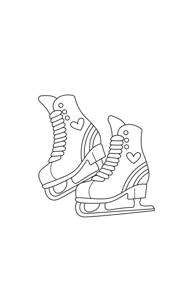 Coloring cozy winter, cute skates black white, line. illustration vector