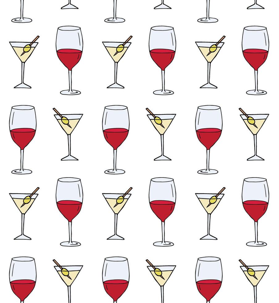 Seamless pattern of martini and wine glass vector