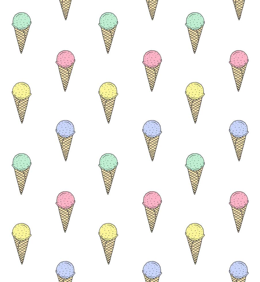 Seamless pattern of doodle sketch ice cream vector