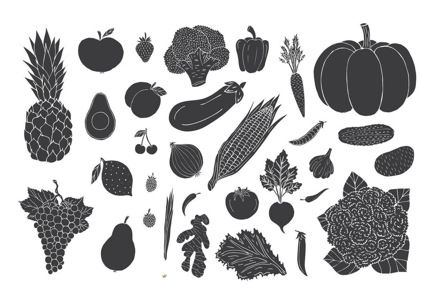 Set of sketch vegetables fruit vector