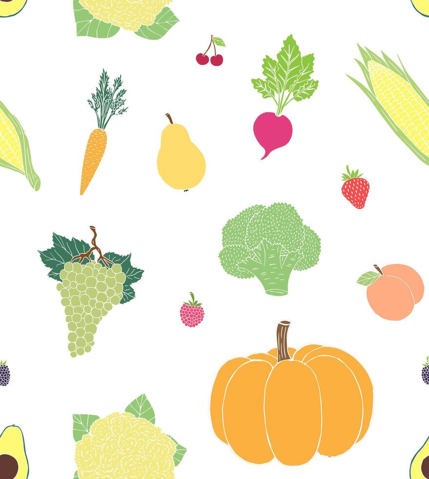 Seamless pattern of fruit and vegetables vector