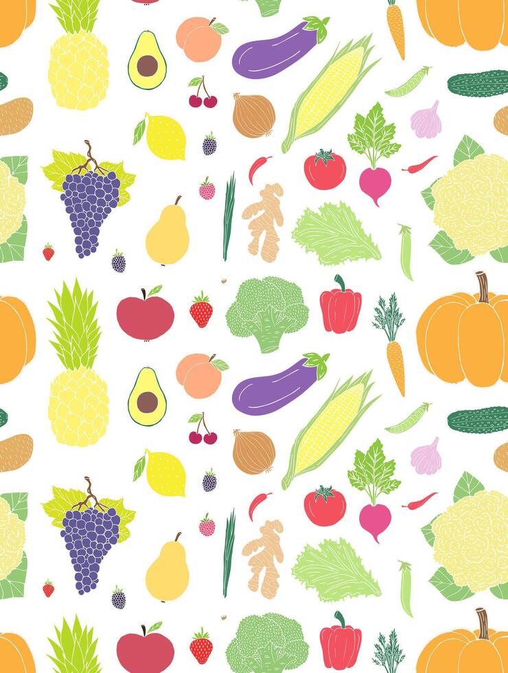 Seamless pattern of fruit and vegetables vector