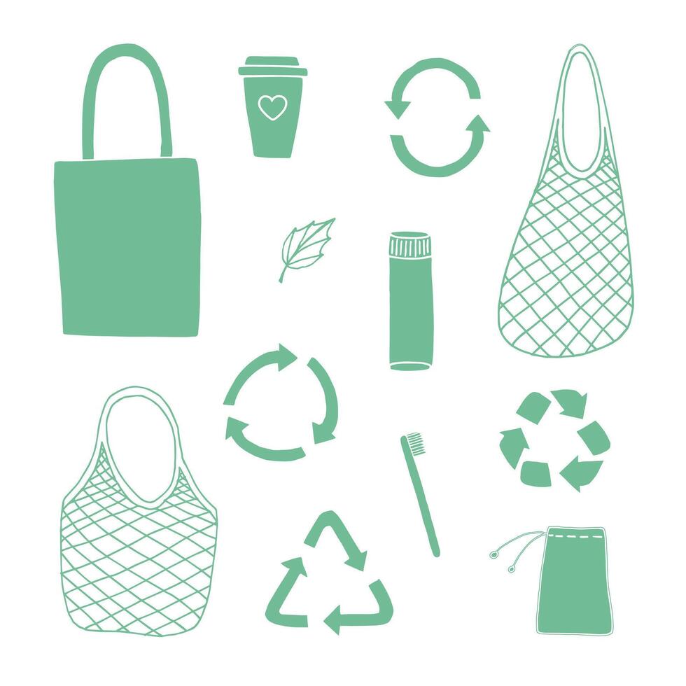 Bundle of eco zero waste products vector