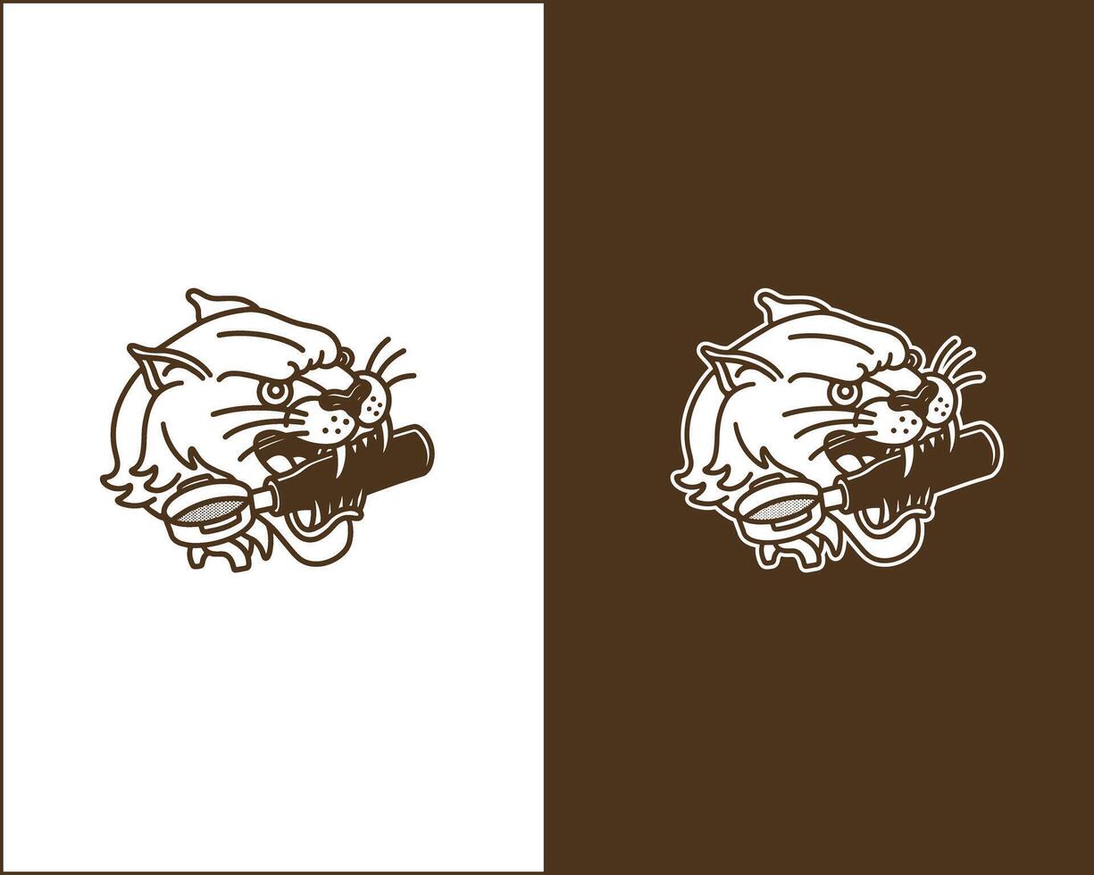 Tiger Face Biting Espresso Porta Filter for Espresso Machine Cartoon Illustration for Merchandise TShirts Posters Cafe Logos Web Design and Coffee Themed Projects vector