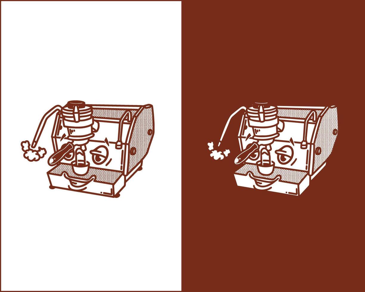 Espresso Machine Cartoon Icon and Illustration for Coffee Branding Merchandise TShirts Posters Cafe Logos Web Design and Coffee Themed Projects vector
