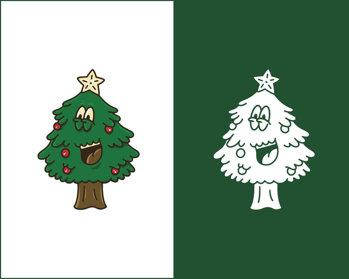 Christmas Tree Cartoon Icon and Illustration for Holiday Branding Merchandise TShirts Posters Festive Logos Web Design and Christmas Themed Projects vector