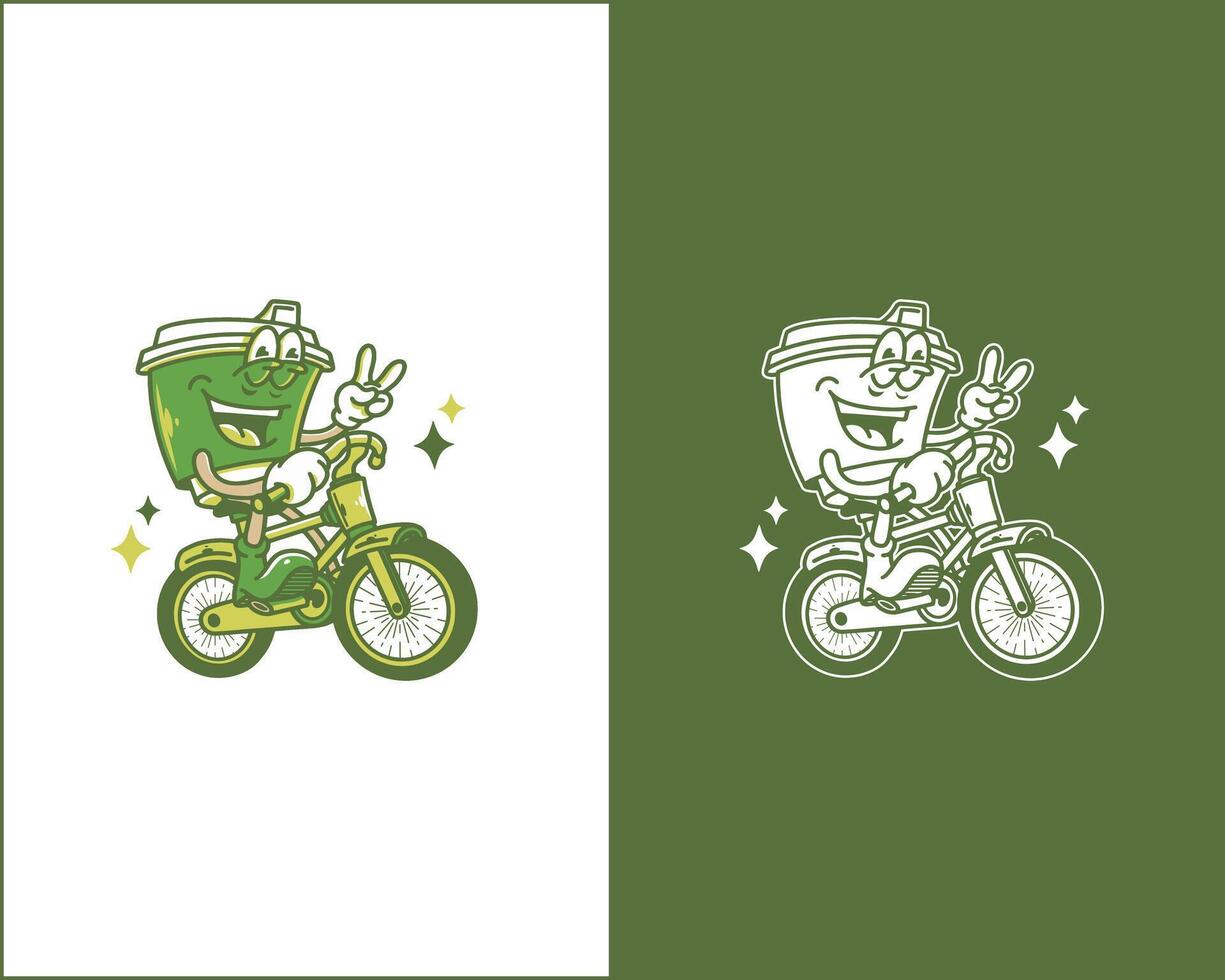 Funny Cartoon Character Riding a Bicycle with Green Color Palette for Merchandise TShirts Posters Logos Web Design and Fun Themed Projects vector