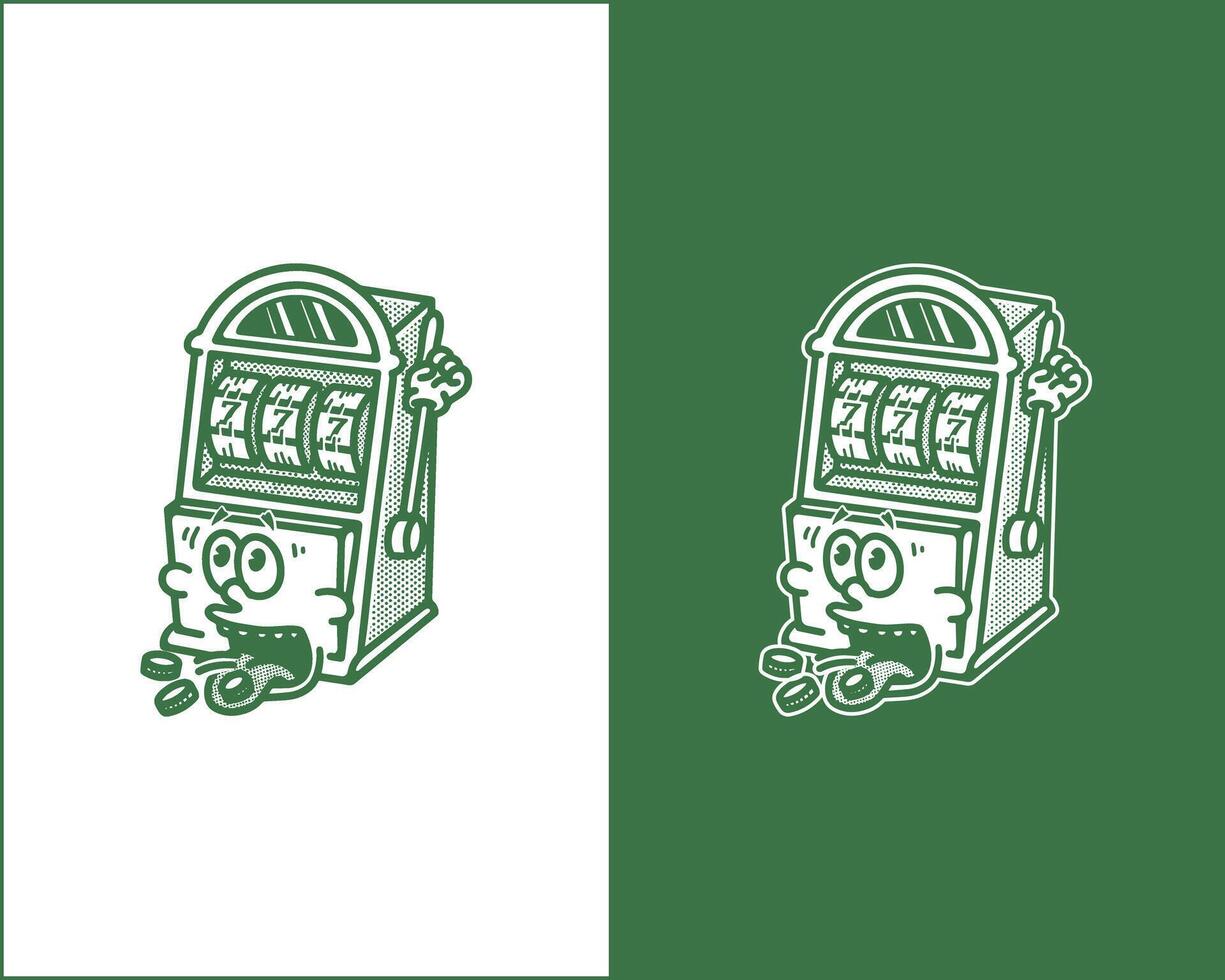 Funny Slot Machine with Face Cartoon Illustration for Merchandise TShirts Posters Casino Logos Web Design and Entertainment Themed Projects vector