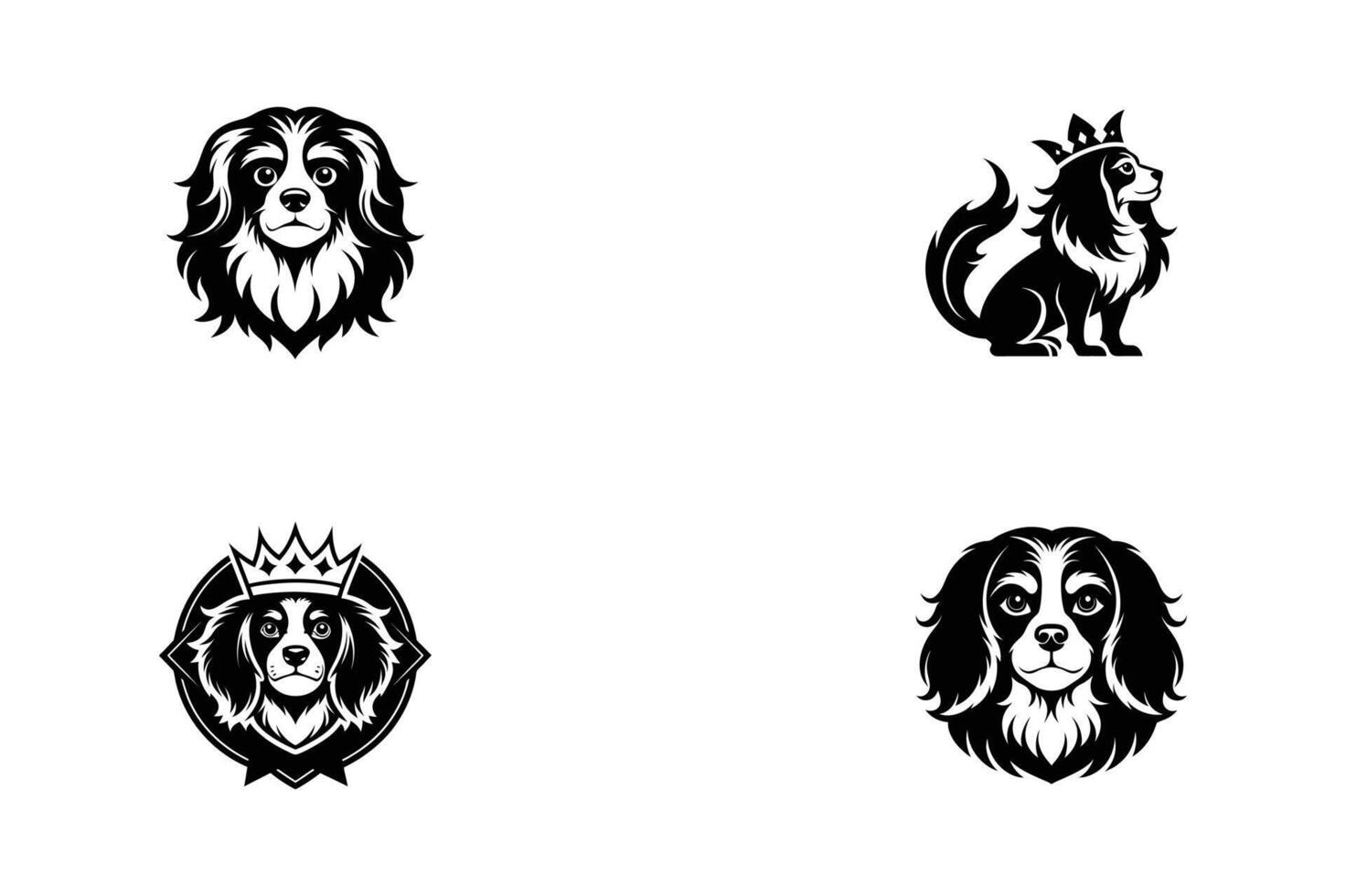 set of Playful King Charles Cavalier Silhouette for Pet Adoption and Rescue Services vector