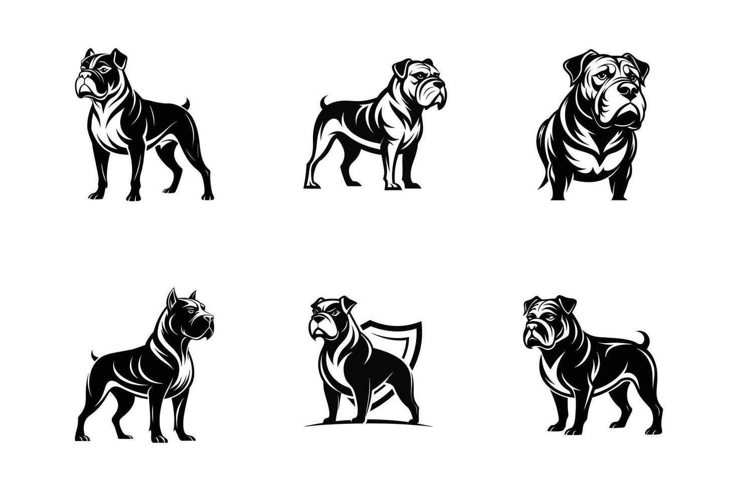 set of Bold Bullmastiff Silhouette for Security and Protection Business Logos vector