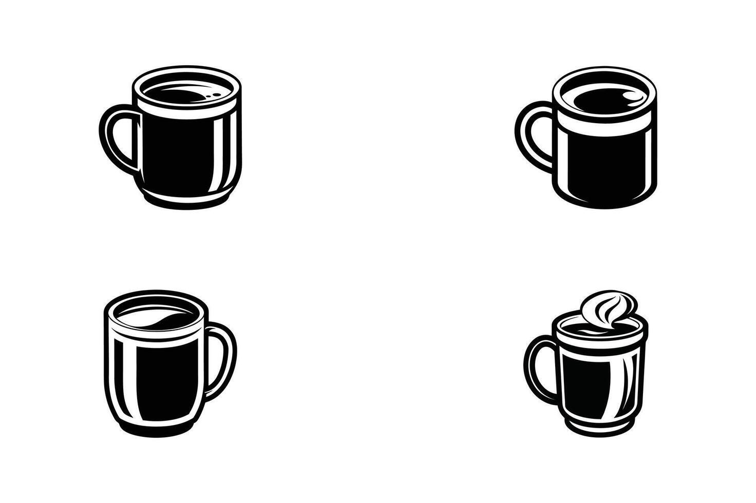 set of Bold Coffee Mug Silhouette for Gourmet Beverage and Coffee Bar Logos vector