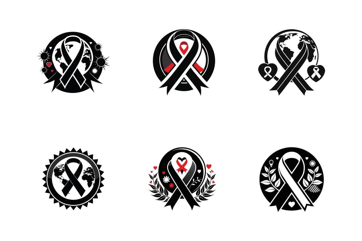 set of Iconic AIDS Ribbon Silhouette for Health and Wellness Campaign Logos vector