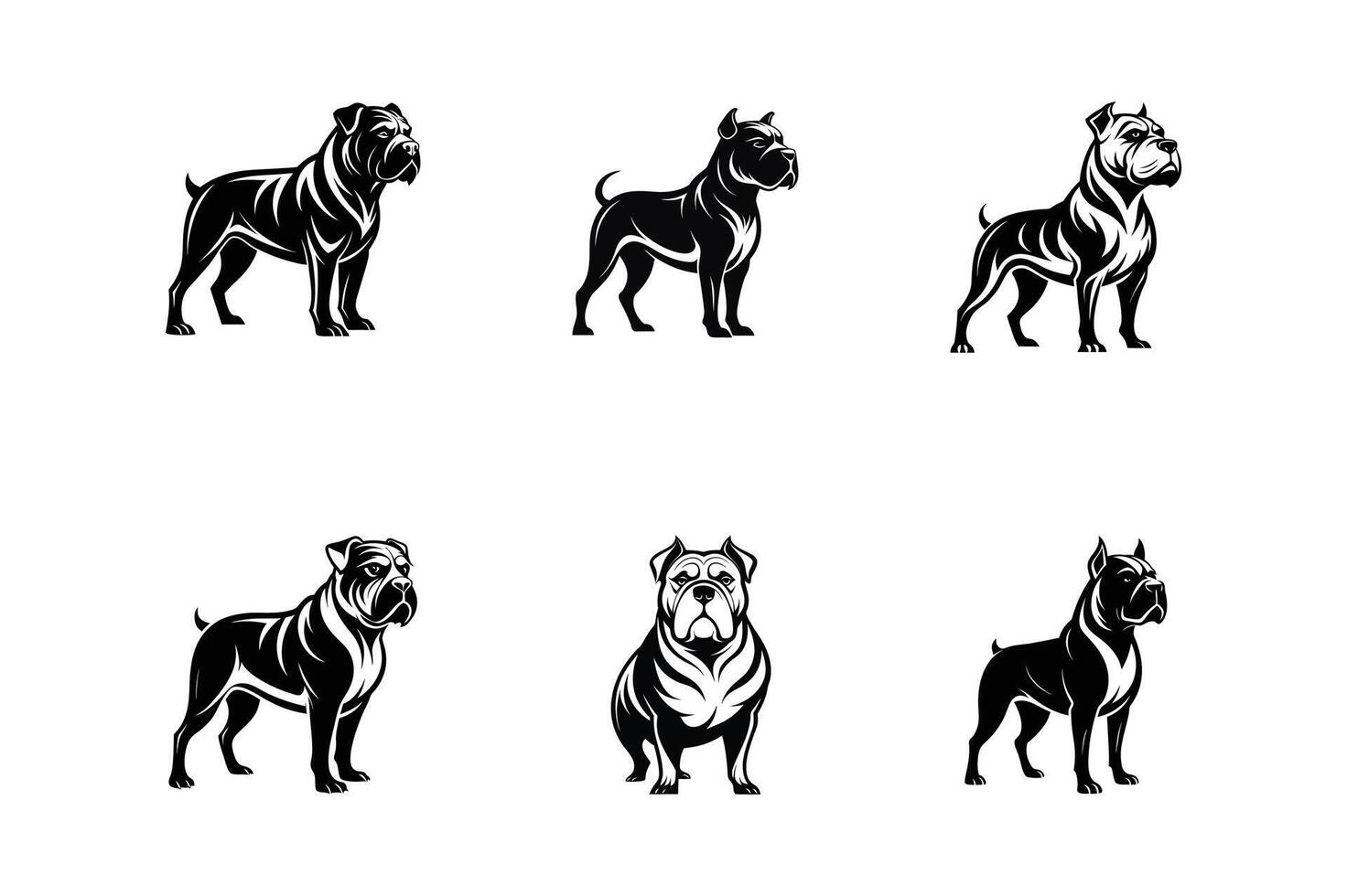 set of Loyal Bullmastiff Silhouette for Family-Friendly Pet Care Business Branding vector