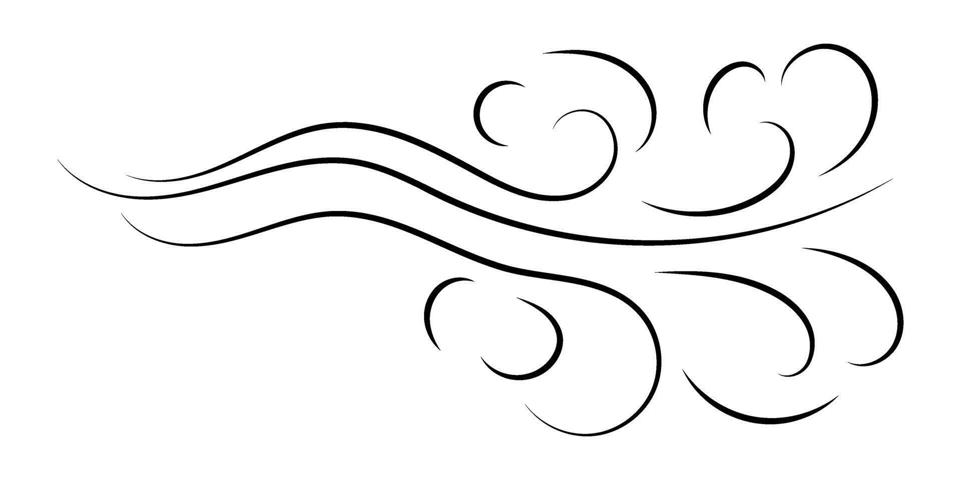 Wind lines. Air flow, swirling elements, smoke flow, frost breath. Magic spell. Doodle illustration vector