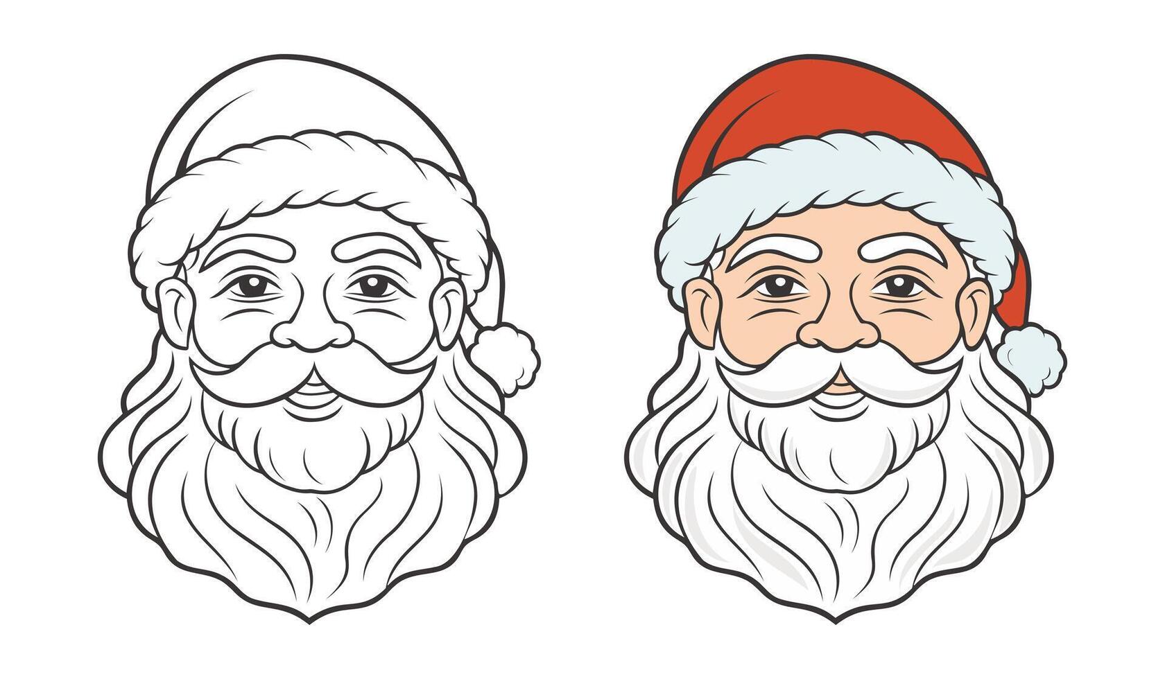Cute funny Santa's face, linear drawing coloring for kids. Coloring book. Illustration for children. vector