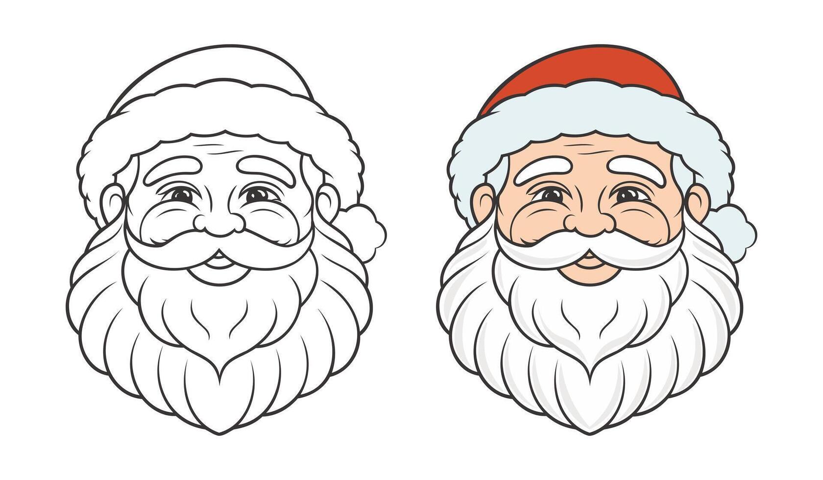 Cute funny Santa's face, linear drawing coloring for kids. Coloring book. Illustration vector