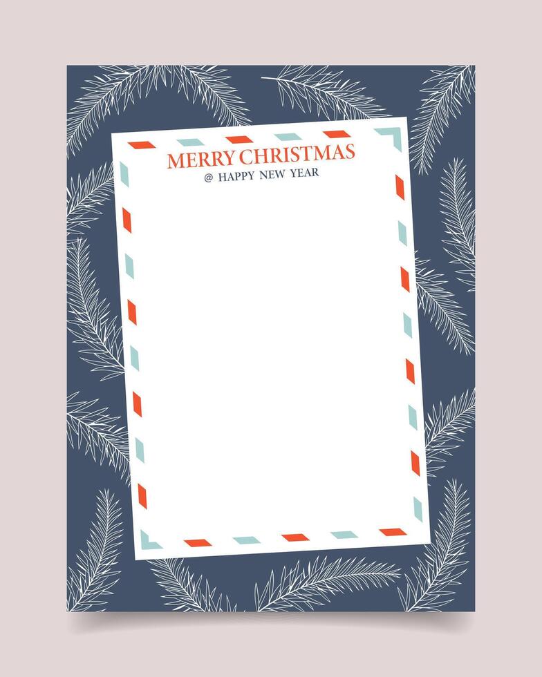 Blank greeting card with Christmas and New Year, decorated with branches, spruce. Template. Illustration vector
