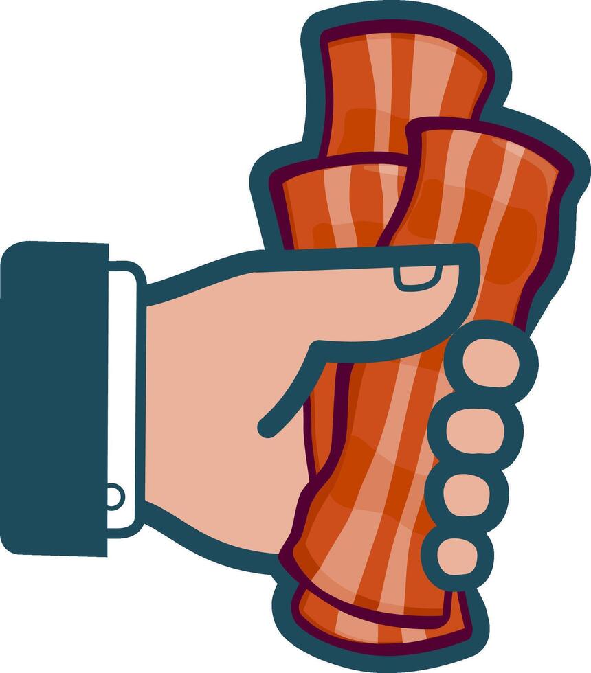 Bringing home the bacon, businessman carrying strip of bacon. Business icon. A businessman holding bacon slices. vector