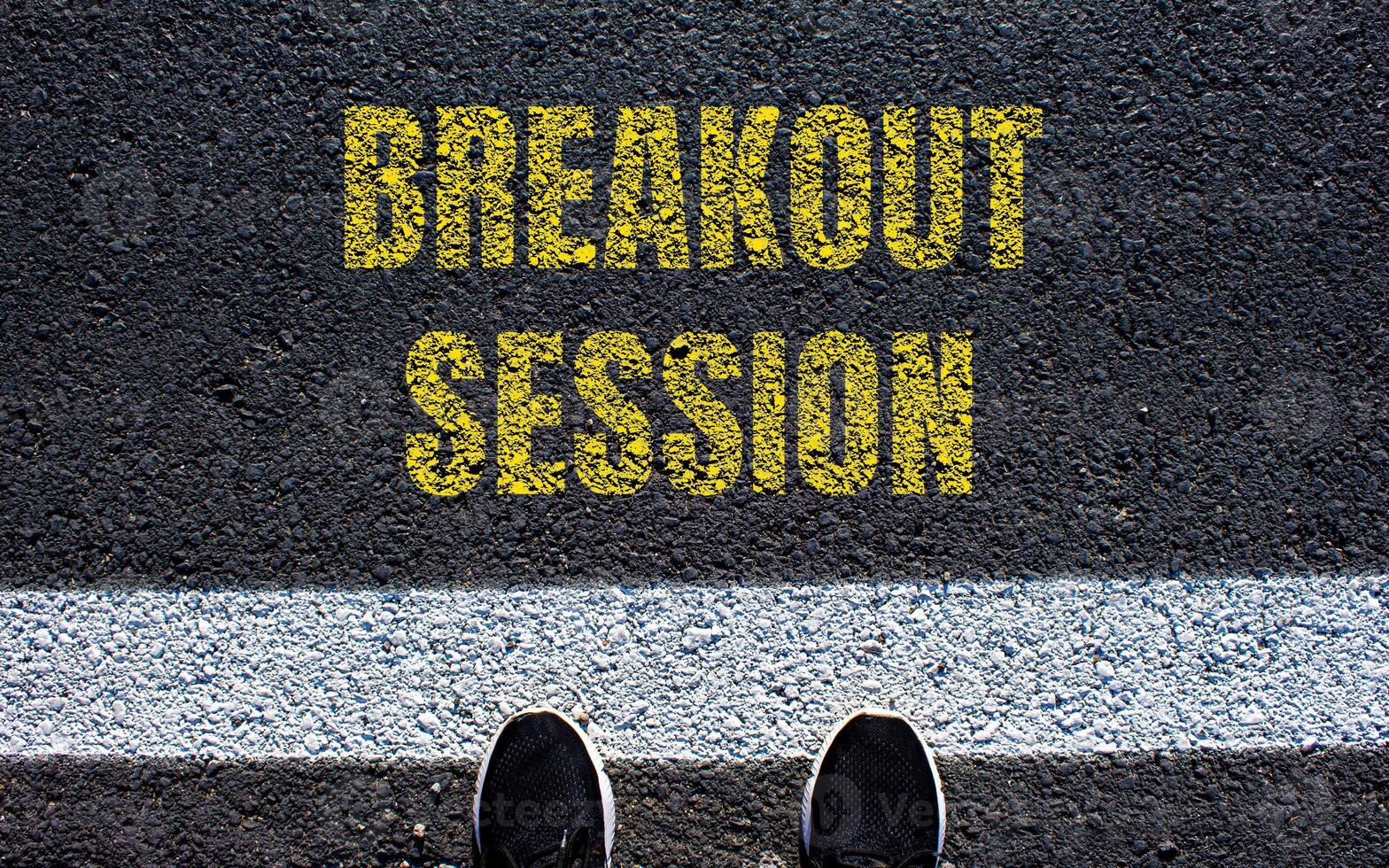Breakout session message written on asphalt road. Conceptual breakout session symbol. Copy space. photo