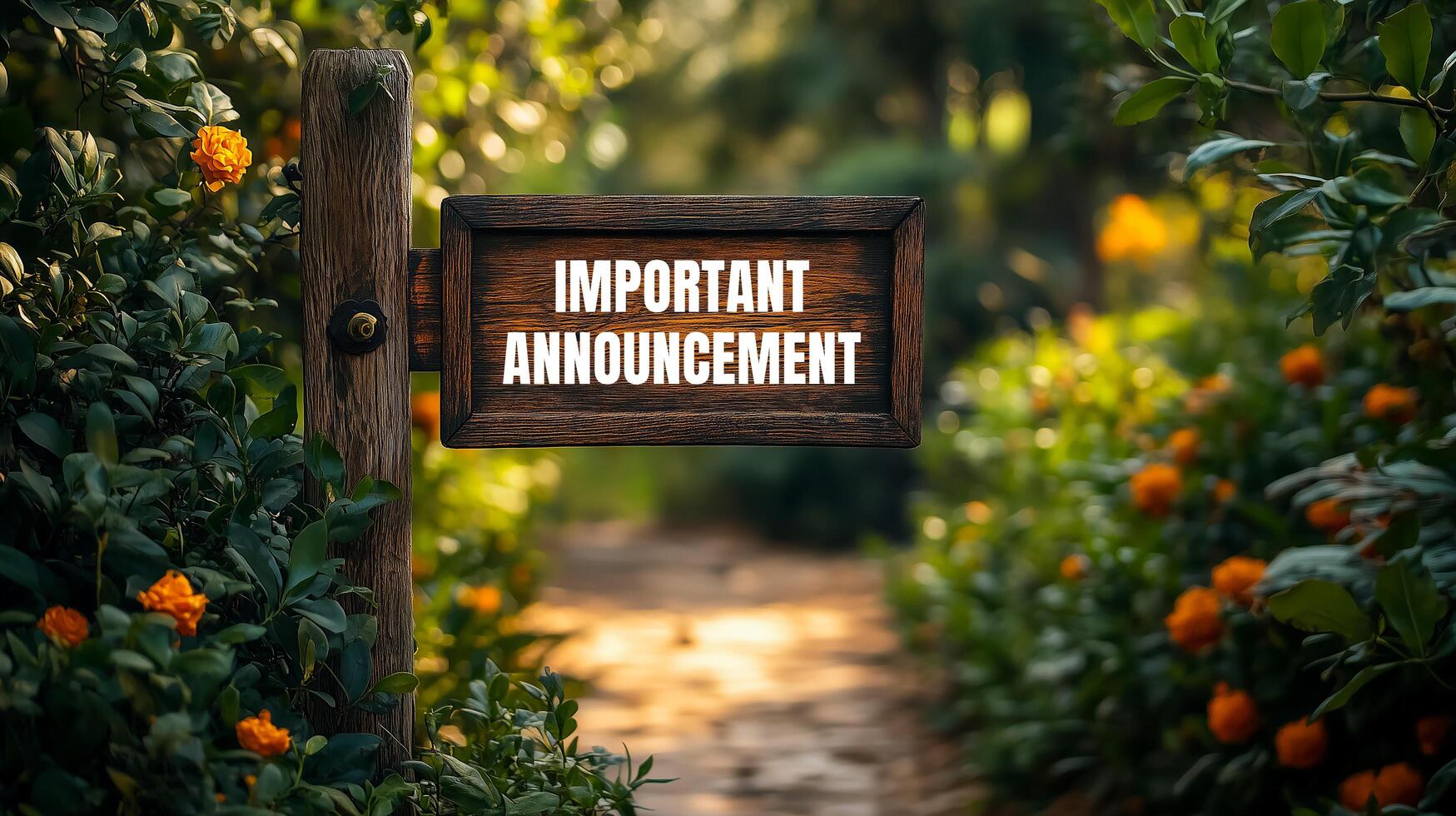 Important announcement sign in the garden photo