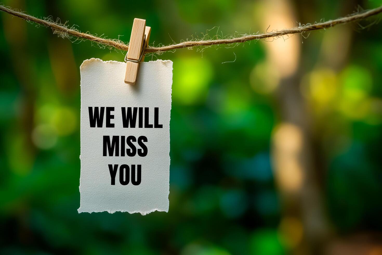 We will miss you note hanging on clothesline photo