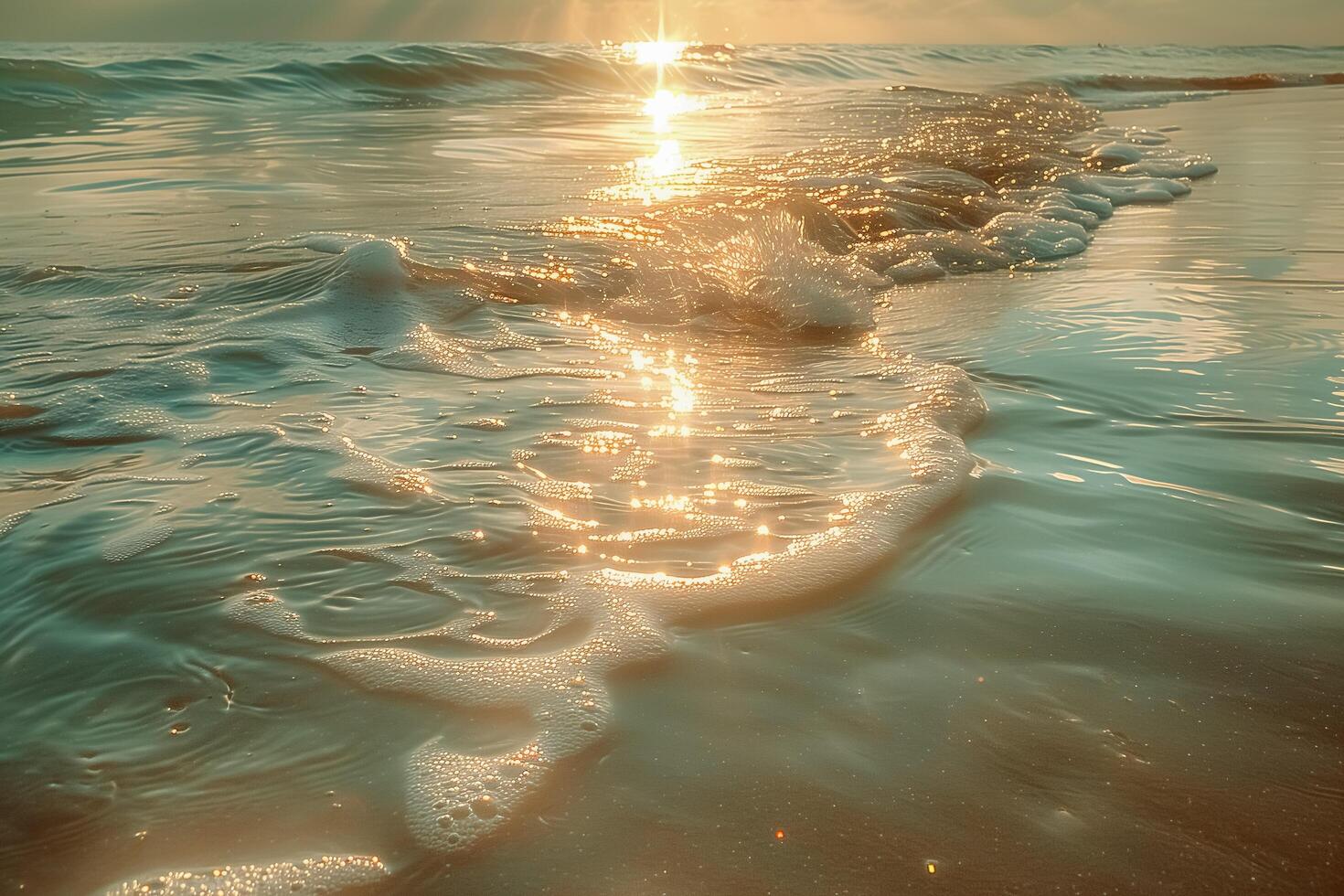 The sun is shining over the ocean waves photo
