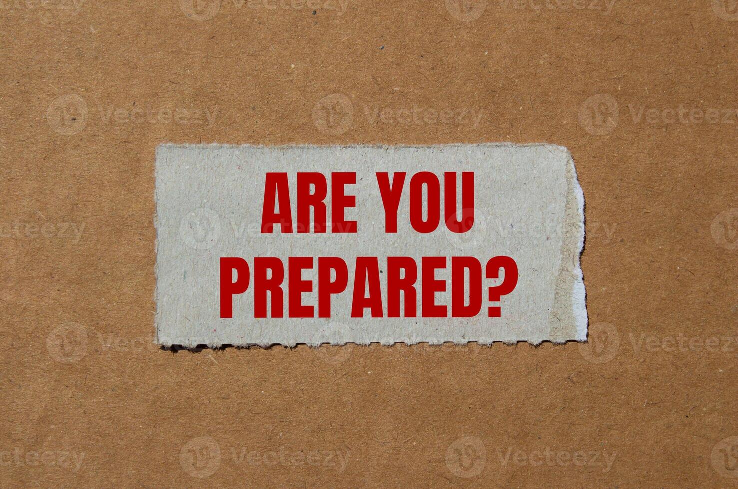 Are you prepared question message written on ripped torn paper piece with cardboard background. Conceptual are you prepared question symbol. Copy space. photo
