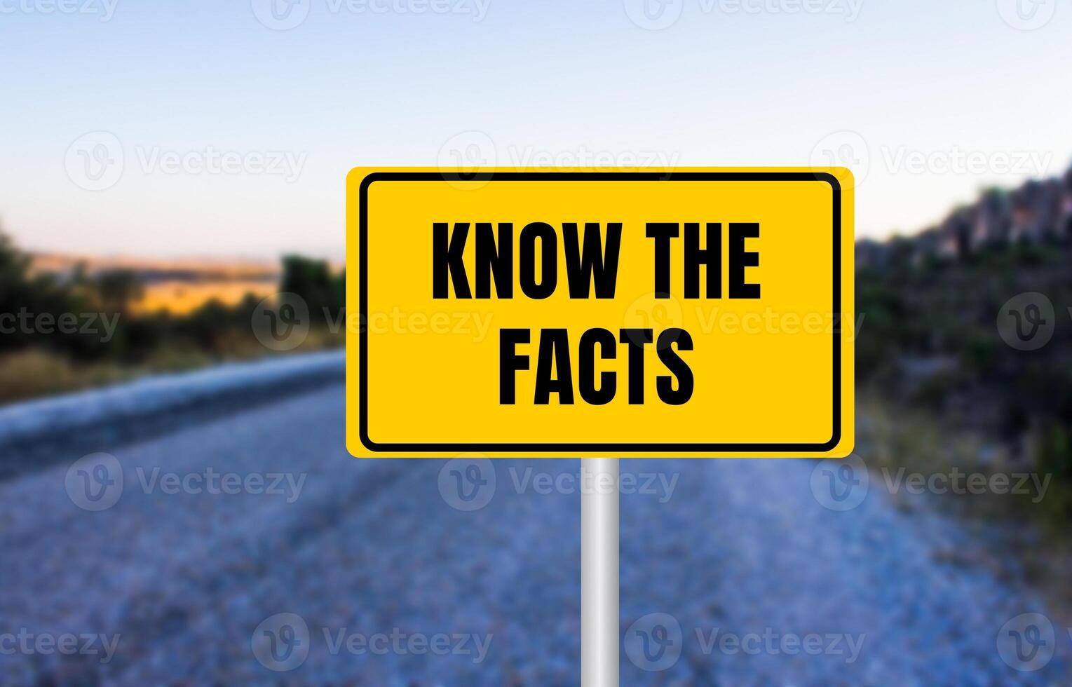 Know the facts message written on yellow road sign. Conceptual know the facts symbol. Copy space. photo