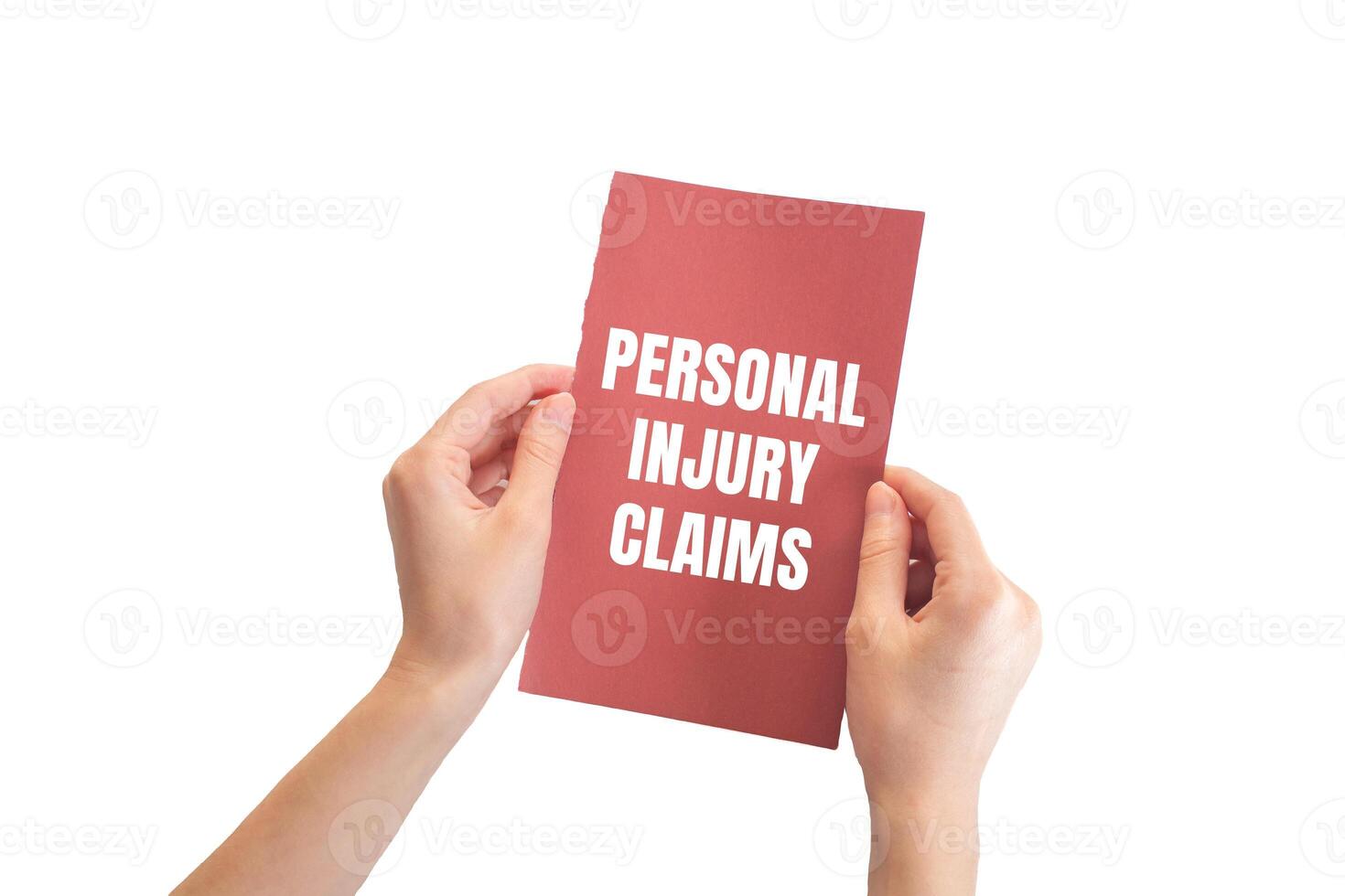 Personal injury claims message written on red page with white background. Conceptual personal injury claims symbol. Copy space. photo