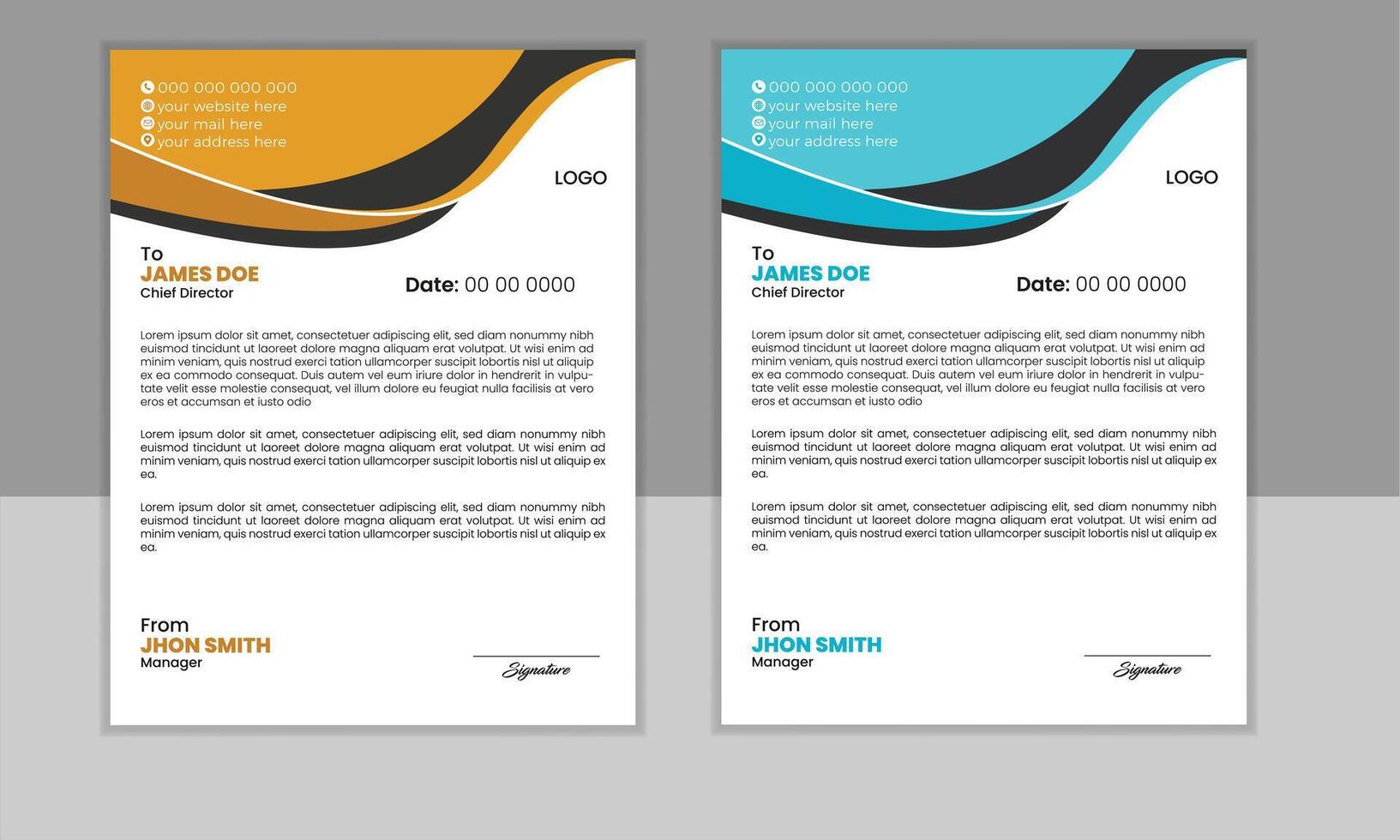 Clean and professional corporate company business letterhead template design with color variation bundle. vector