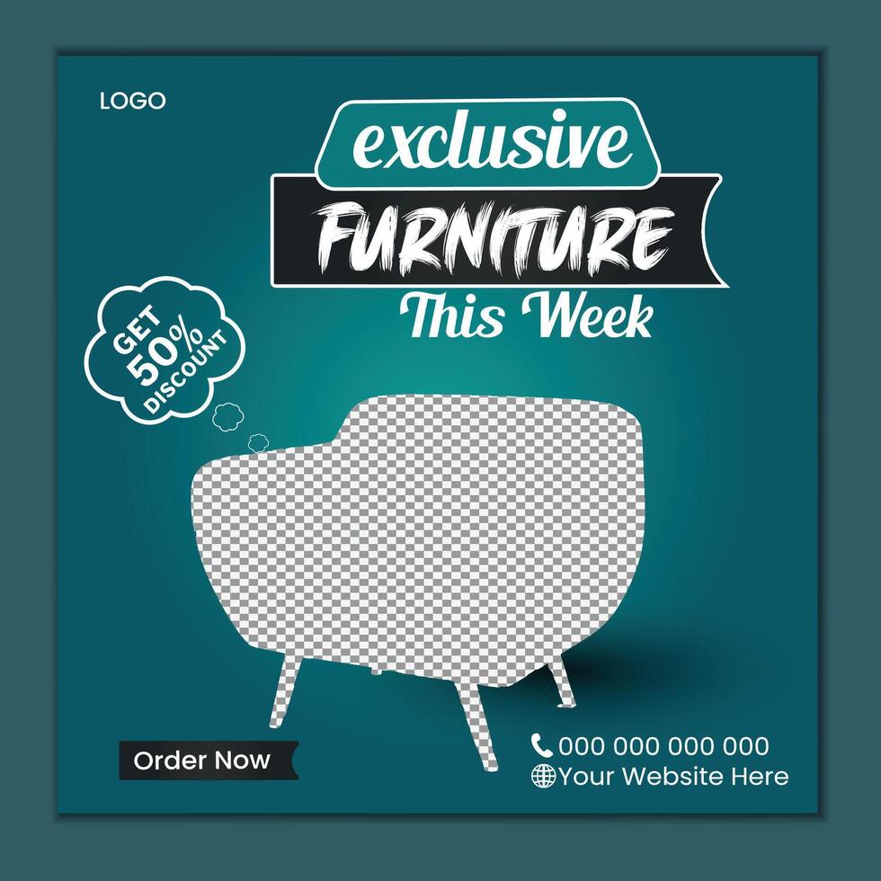 Minimalist furniture and home interior sale banner or social media post template. vector