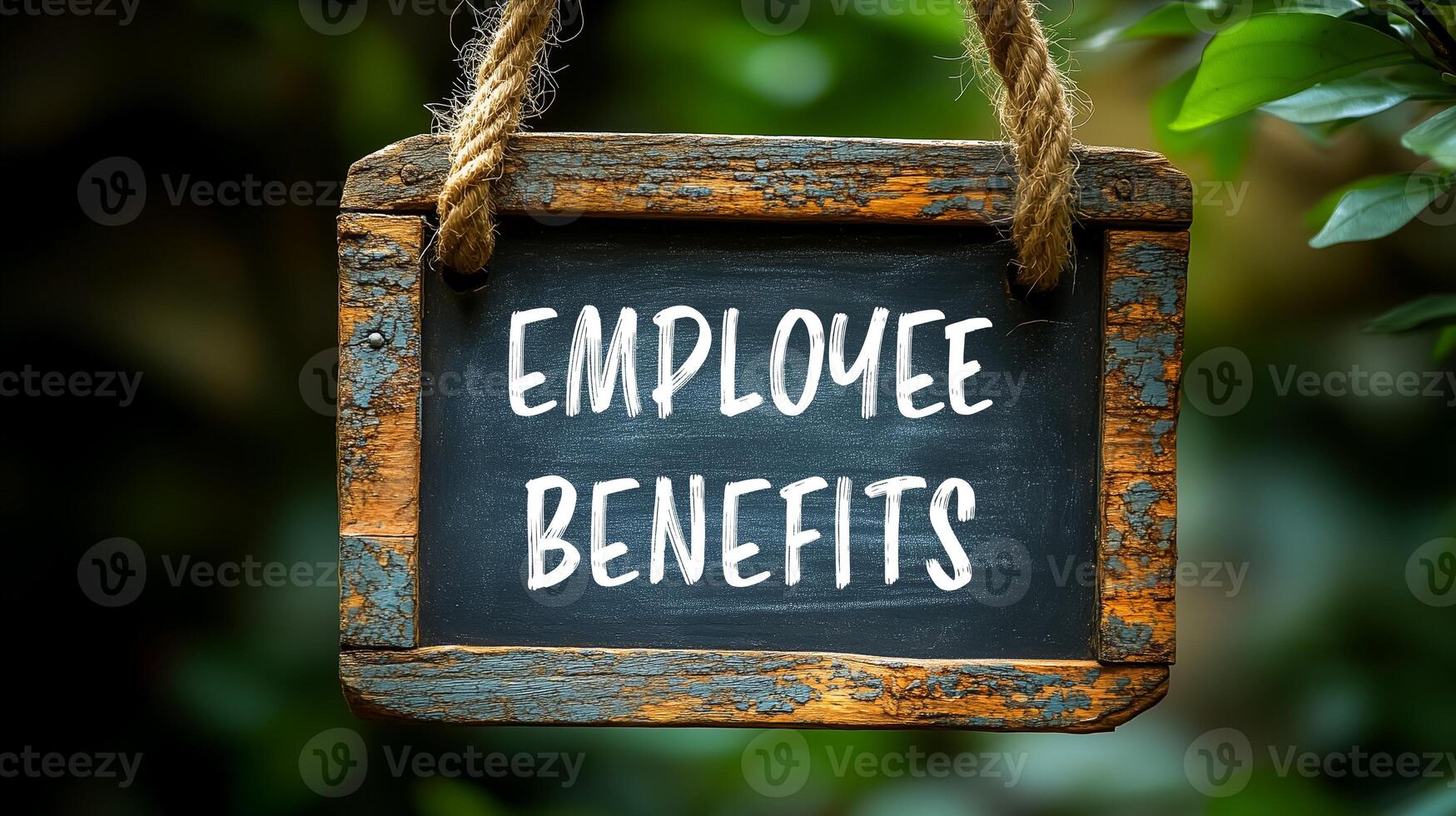 Employee benefits message written on black board with nature background. Conceptual employee benefits symbol. Copy space. photo
