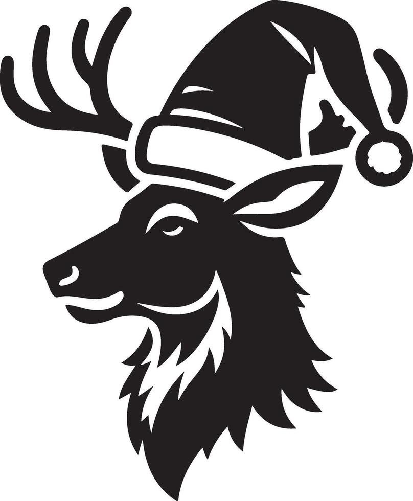 A Deer head with Santa hat icon silhouette on white background vector